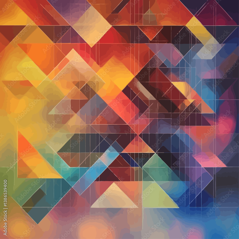Aufkleber abstract geometric design with triangle and square shapes in warm colors