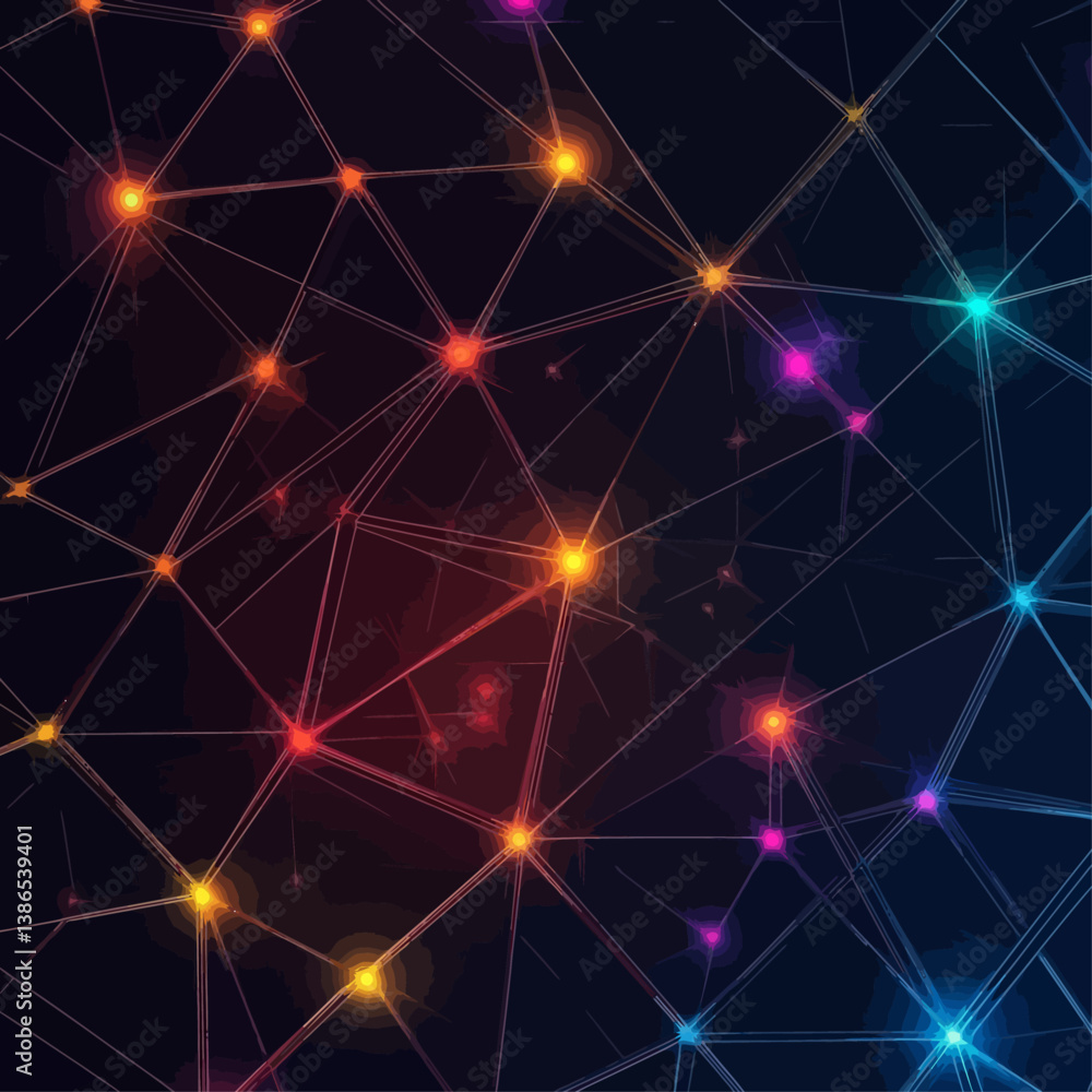 Poster colorful network of light points with geometric connection