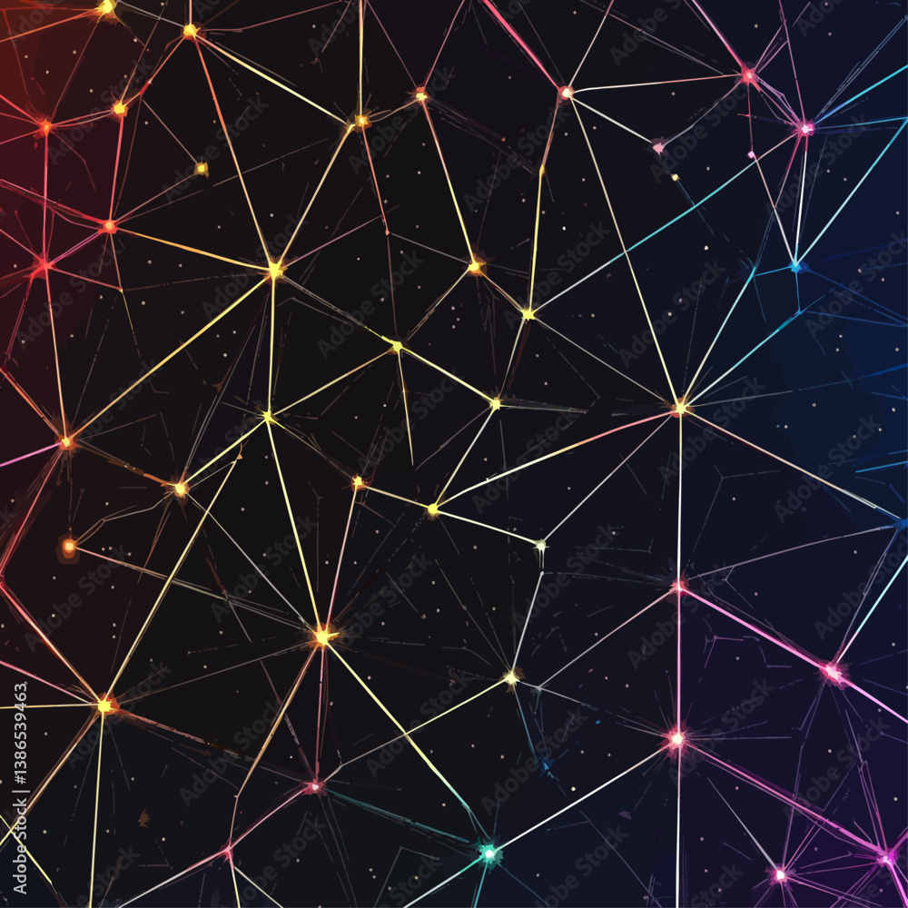 Poster abstract network of interconnected nodes with vibrant gradient colors