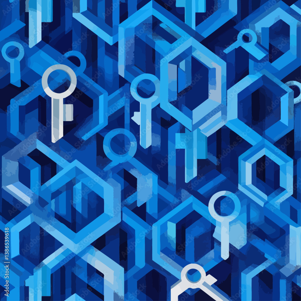 Poster blue hexagon key security abstract background