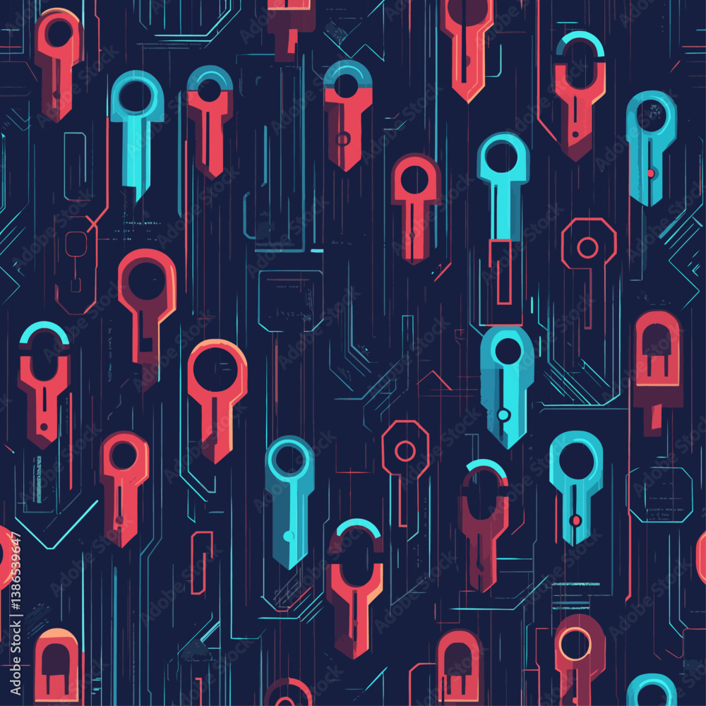 Poster abstract digital keys on tech circuit board background