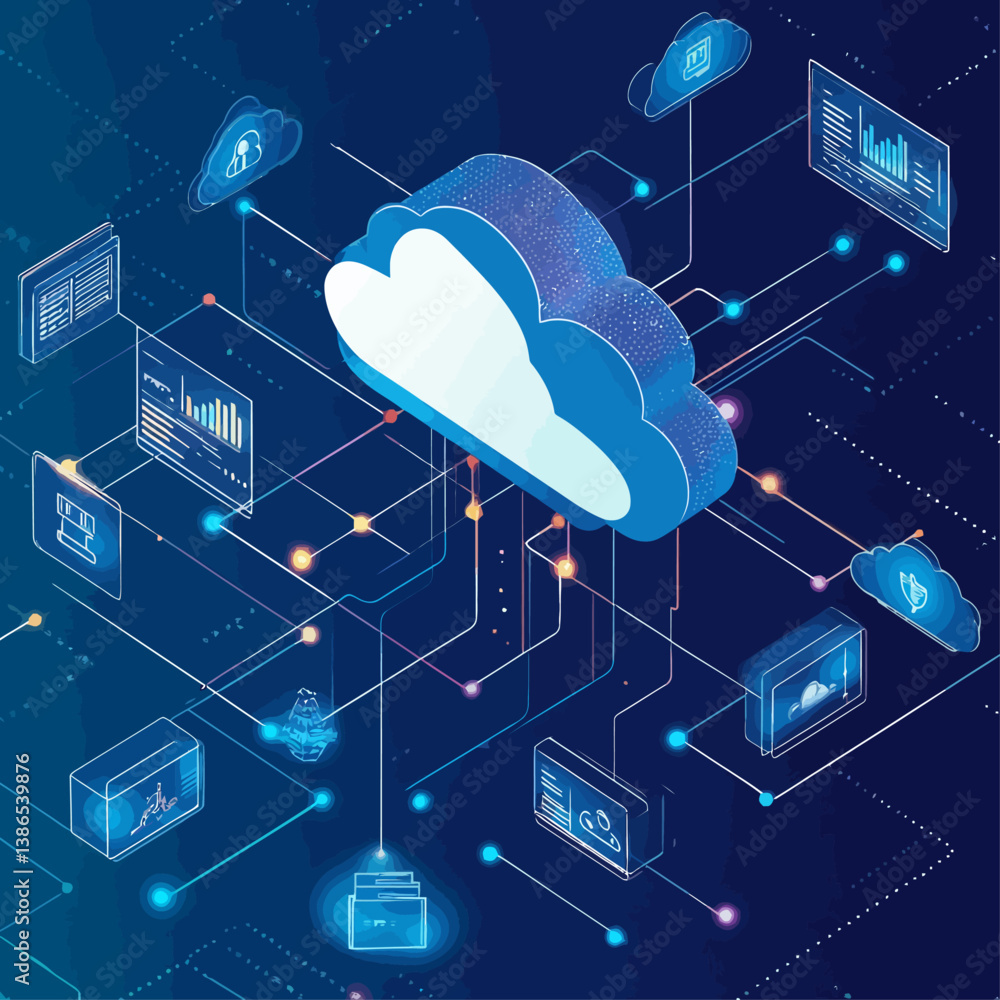 Poster cloud computing network connecting data and servers