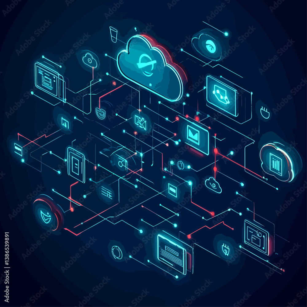 Poster cloud computing network with data security and digital connectivity