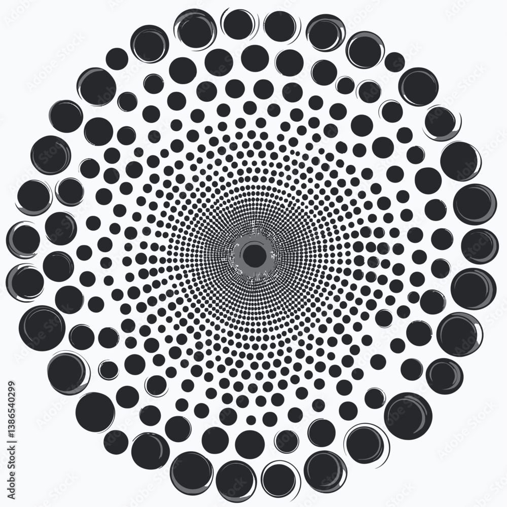Poster abstract black and white circular pattern with depth