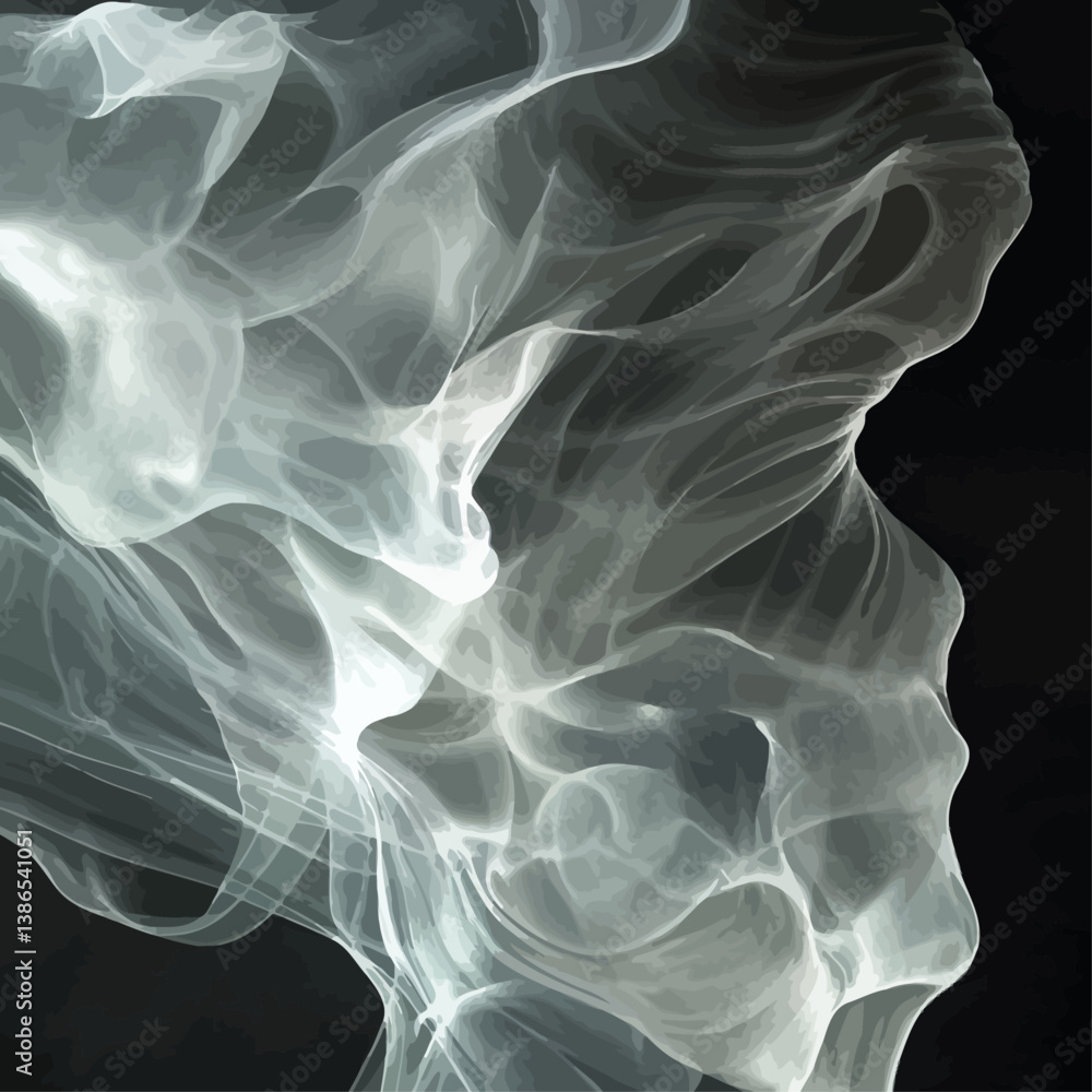Poster abstract smoky white patterns with ethereal textures on dark background
