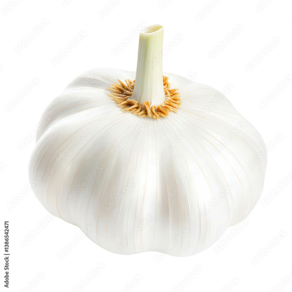 Poster whole white garlic bulb isolated on a black background showcasing its unique texture and natural col