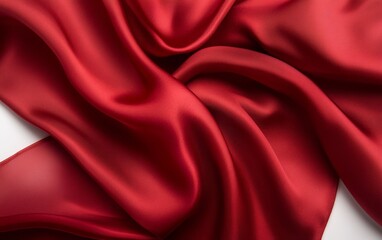 Obraz premium Luxurious crimson silk fabric draped on white background