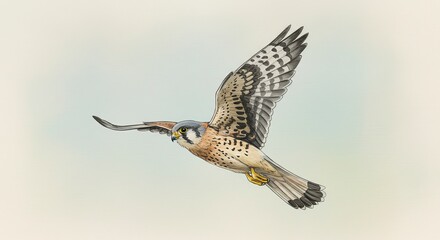 Fototapeta premium American Kestrel in Flight Detailed Bird Illustration Wildlife Art Vector