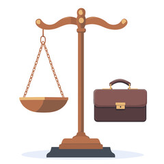 Brown Briefcase Balanced on Scales of Justice Illustration