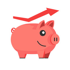 Pink Piggy Bank with Red Upward Arrow Illustration