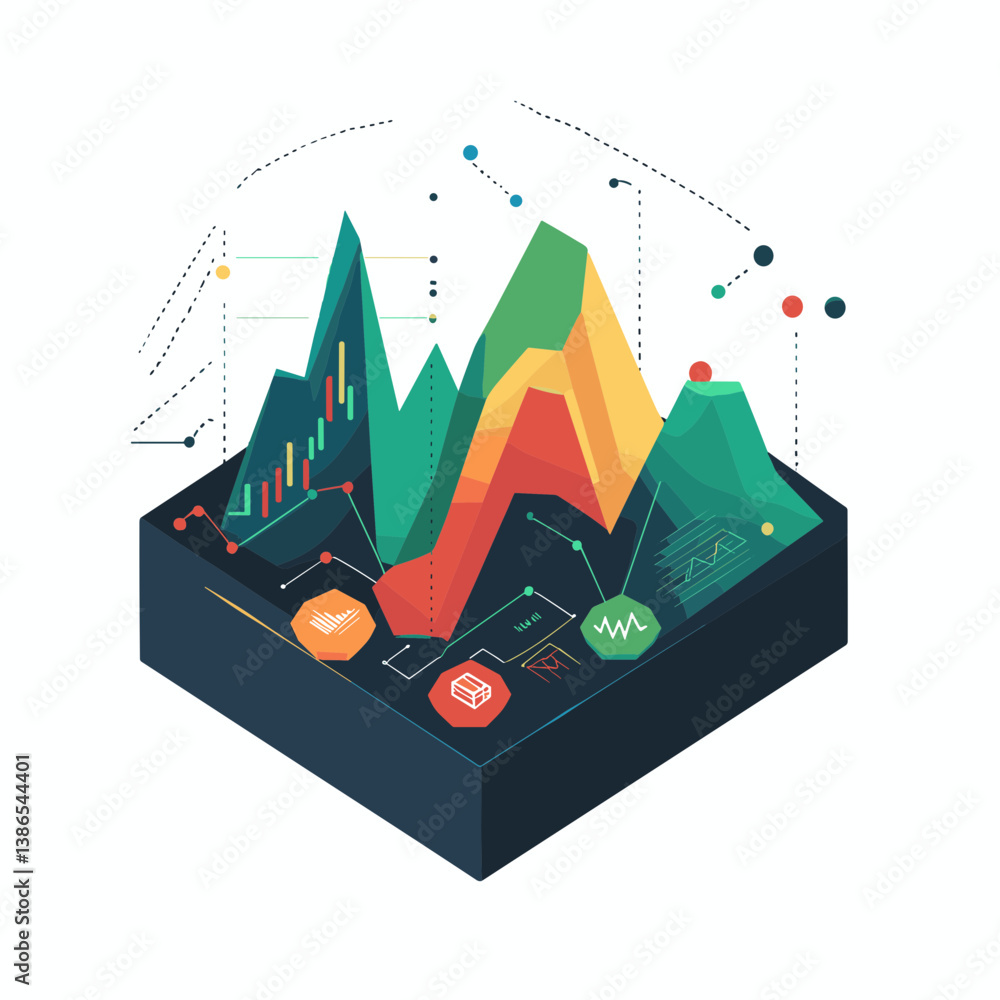 Poster colorful 3d isometric data visualization chart