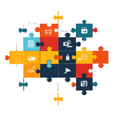 Naklejka premium Colorful Jigsaw Puzzle Pieces Interconnected Representing Teamwork and Strategy