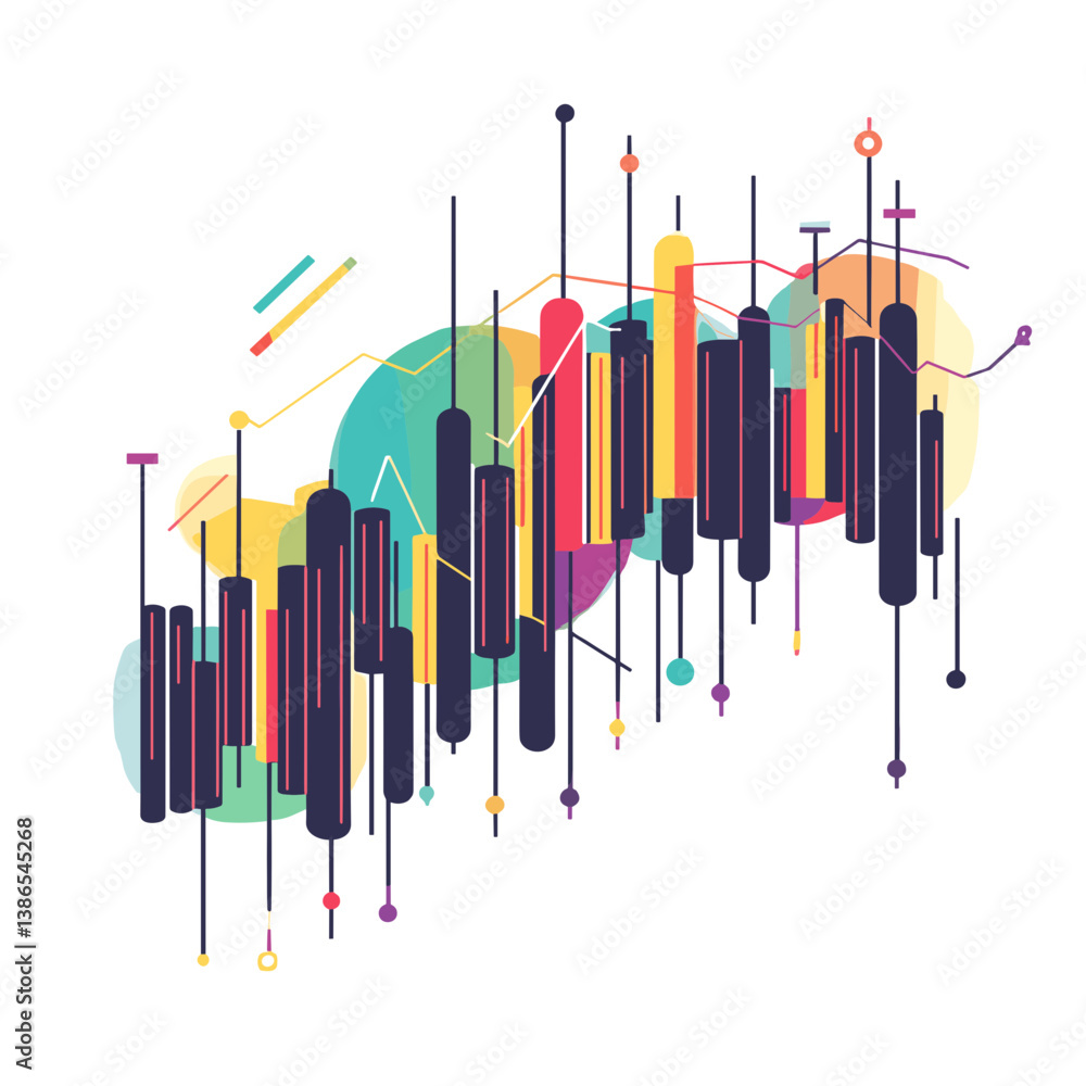 Poster abstract colorful financial chart with candlestick data