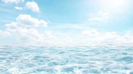 Fototapeta premium Ocean Waves under Sky Bright Blue Serene Style High-definition Soft Lighting Wide Landscape View Gentle Ripples Peaceful Tranquility Bright Sunny Day Calming Mood Ideal for Travel Websites