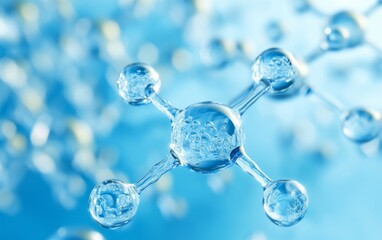 Abstract molecular structure, vibrant blue background, scientific concept