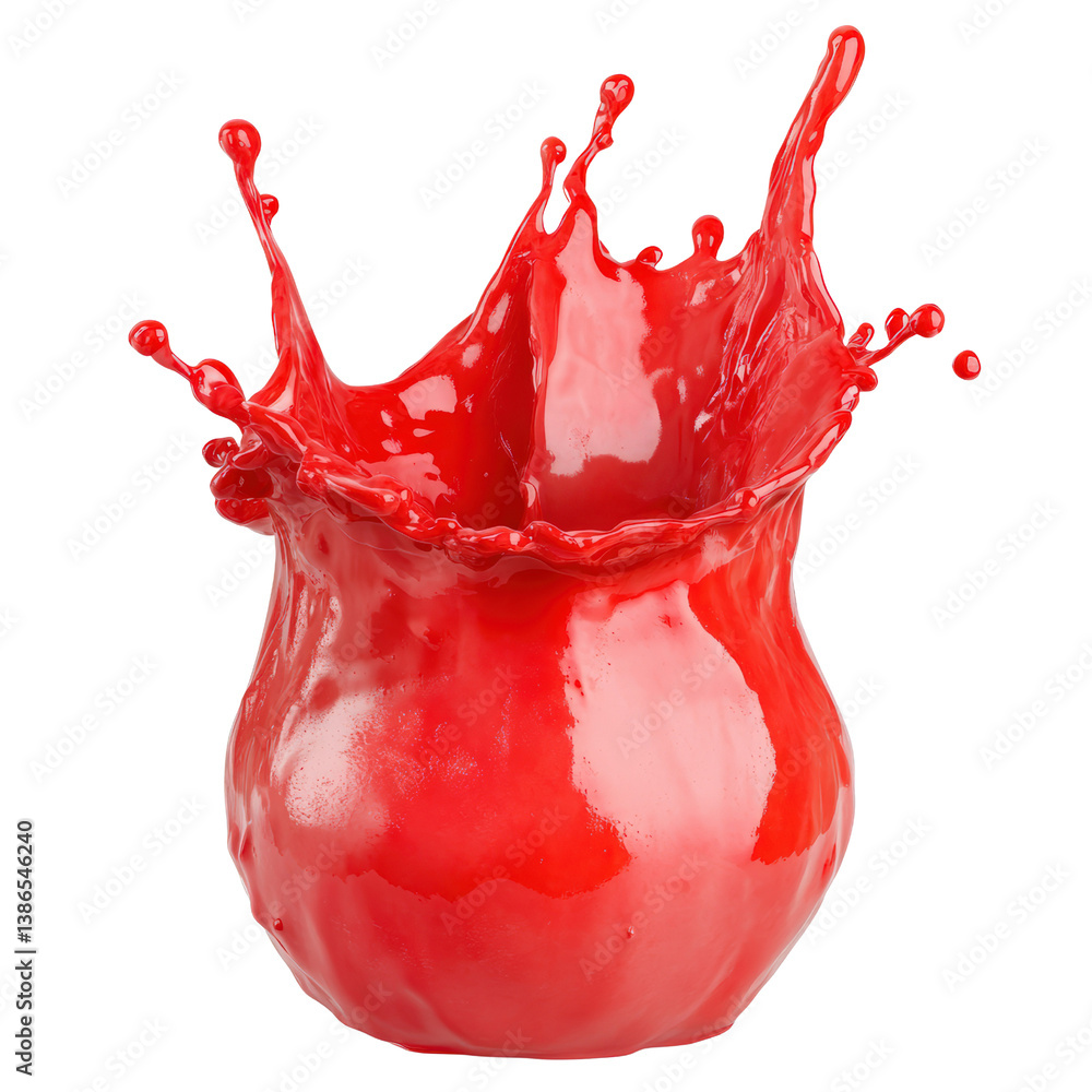 Poster dynamic red liquid splashing elegantly into a clear glass capturing the beauty of motion and refresh