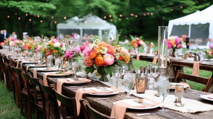 Fresh tablescape with neutral base plates, colorful florals, and rustic accessories
