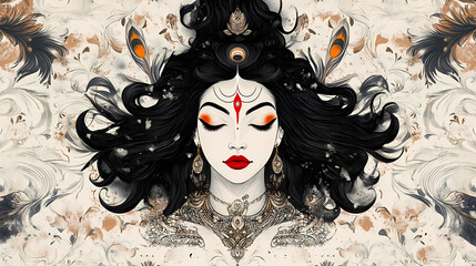 Divine Essence: A visual embodiment of grace, spirituality, and cultural reverence, with flowing hair and serene expression, symbolizing inner peace and the power of devotion.