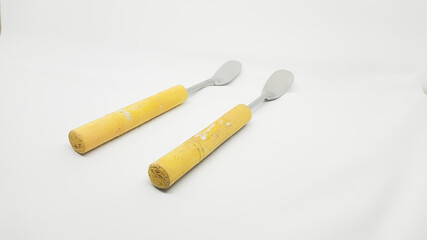Mini spatula isolated on white background for scooping apem and pukis cakes