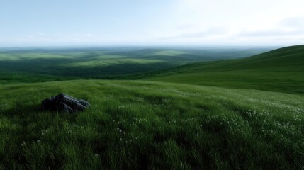 Fototapeta premium Expansive grassy hills under a soft sky