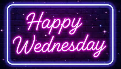 Obraz premium Happy Wednesday Neon Sign on Brick Wall