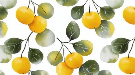 Obraz premium Zesty lemon and leaf pattern, a burst of freshness for vibrant designs 