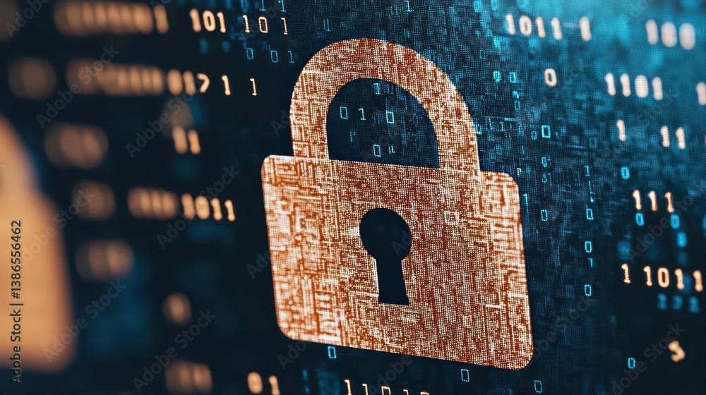 Poster digital security concept with padlock and code symbols