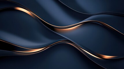 Abstract dark navy and gold wavy surface background