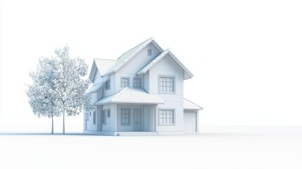 Fototapeta premium Charming house with majestic tree, a picturesque scene of suburban serenity