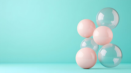 Pink and Aqua Spheres on Light Blue Background