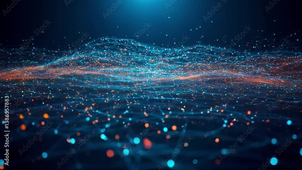 Poster glowing data threads in cyber financial matrix for seamless crypto asset exchange visualization