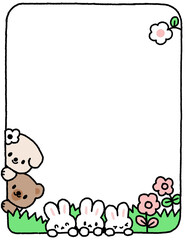 귀여운 동물과 꽃이 있는 메모 프레임 일러스트