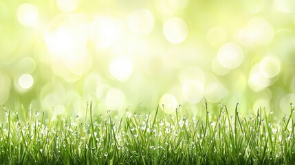 Fototapeta premium Lush green grass background with soft bokeh effect for springtime wallpapers