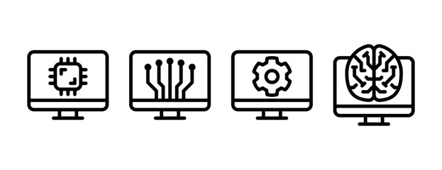 Artificial Intelligence Desktop Line Icons for Machine Learning, Programming, and Tech Startup Projects