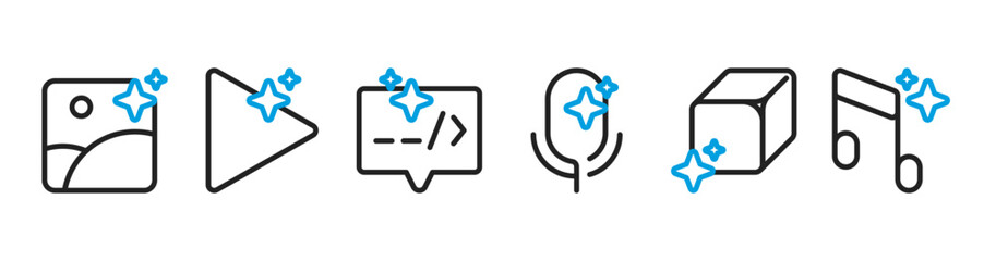 Generative AI Icons Set for Image Audio Video Text and 3D Content