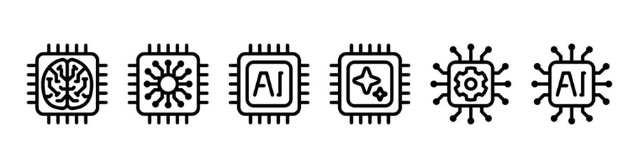 Artificial Intelligence Processor Chip Icons Set