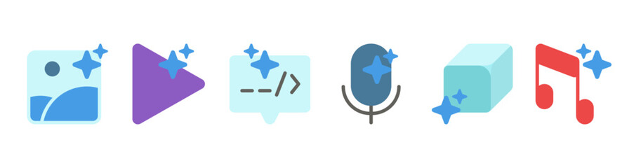 Generative AI Icons Set for Image Audio Video Text and 3D Content