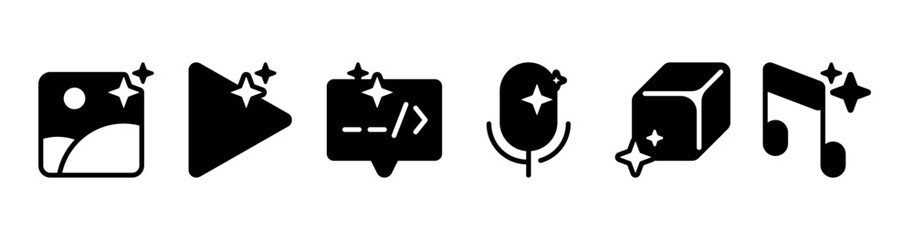 Generative AI Icons Set for Image Audio Video Text and 3D Content
