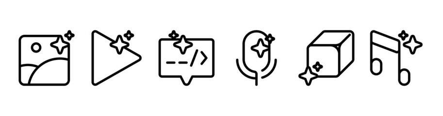 Generative AI Icons Set for Image Audio Video Text and 3D Content