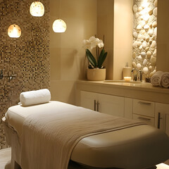 Luxurious Spa Massage Room Interior  Tranquil Relaxation