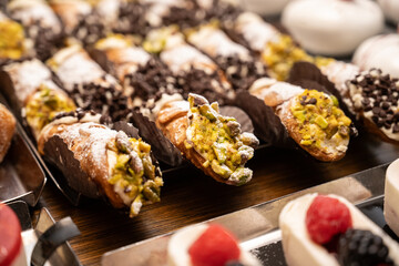 Tempting selction of authentic Italian pastry Cannoli dessert treat for a delicious meal
