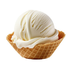 Creamy Vanilla Ice Cream Scoop in a Waffle Cone Cup for Refreshing Treats on transparent background