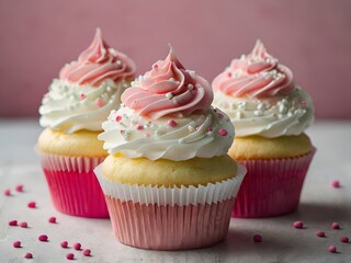 Delicious pink cupcakes with sugar sprinkles