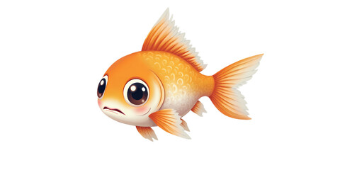 Cartoon Goldfish with Big Eyes, Transparent Background..