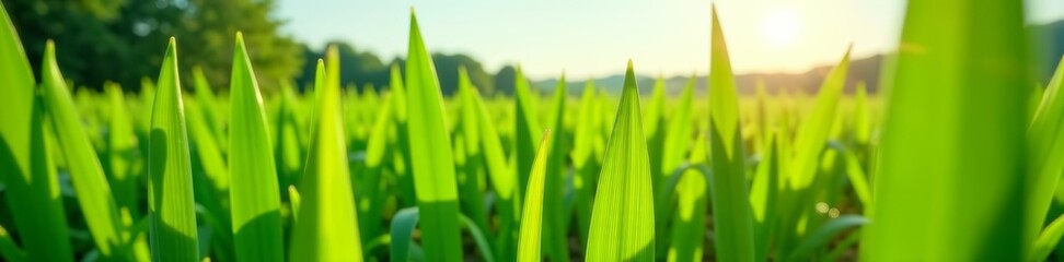 Obraz premium Lush green spring onions growing in the field under sunny skies, fresh, organic