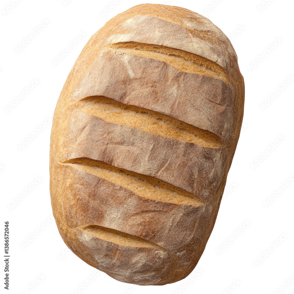 Poster a freshly baked loaf of bread with a golden crust resting on a wooden board ready to be sliced and s
