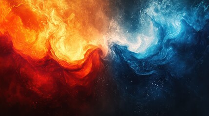 Fototapeta premium Fiery, icy swirls clashing; cosmic background; abstract art, design