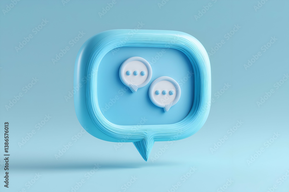 Poster a 3d blue speech bubble featuring two chat icons, symbolizing communication and interaction in a mod