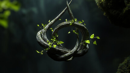 Spiral vine curling around a suspended geometric for