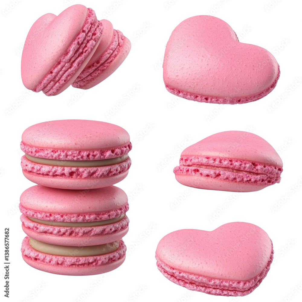 Aufkleber beautiful pink macaron with a smooth cream filling surrounded by delicate pastry on a soft white bac